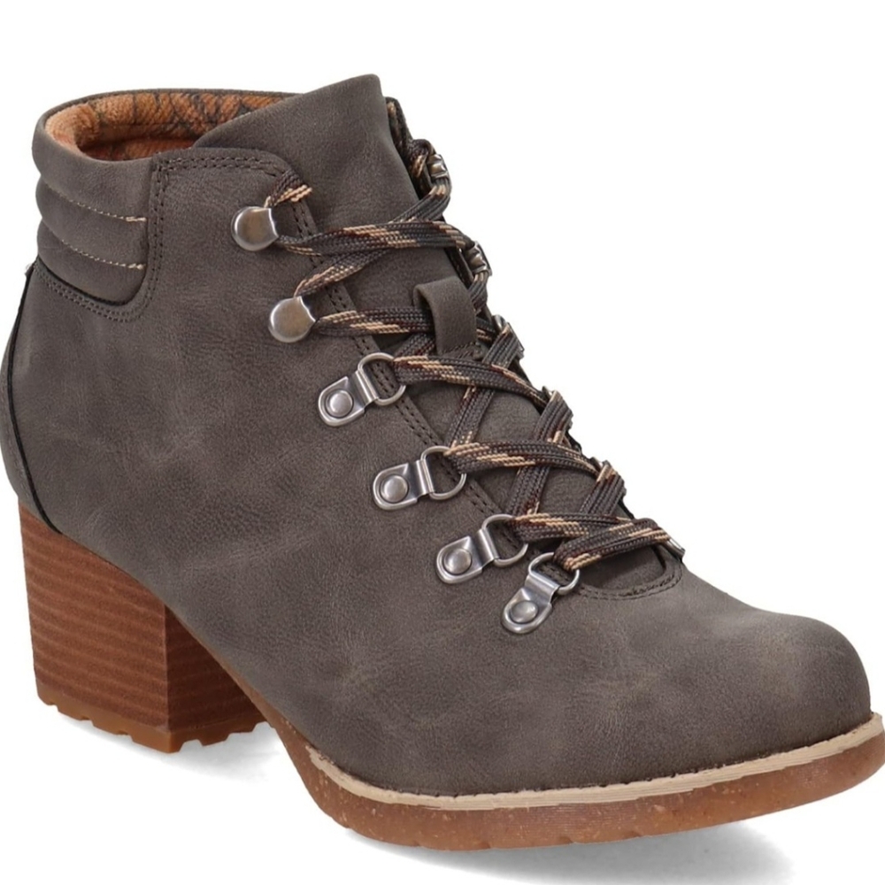 B.O.C. Womens Alder Light Grey Faux Leather Block Heel Hiking Boots Boots NWT